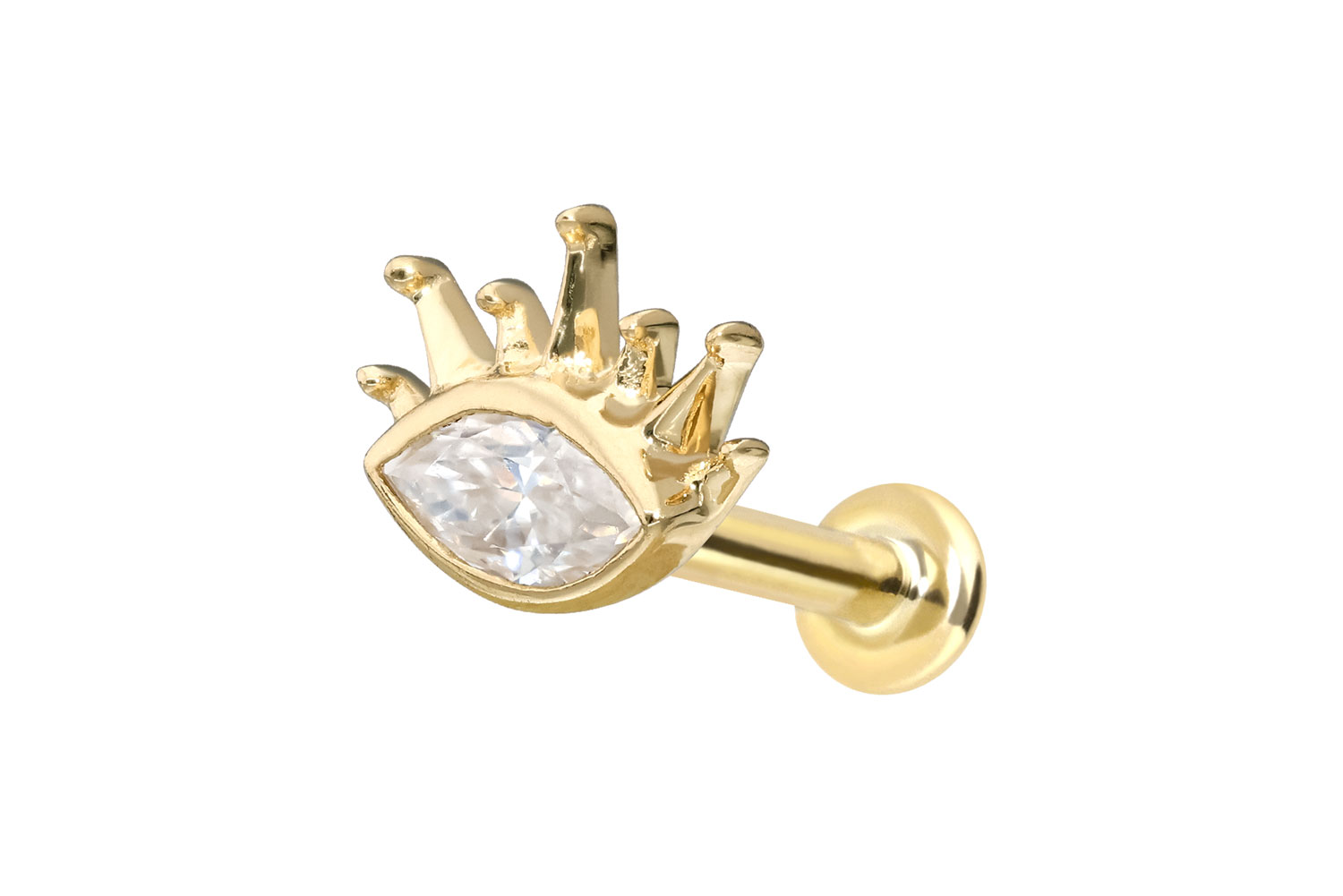 14 Karat Gold Labret Piercing mit Innengewinde MOISSANIT-OVAL + SONNENSTRAHLEN